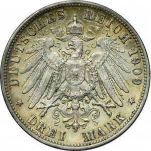Germany, Kingdom of Württemberg, Wilhelm II, 3 Mark Stuttgart 1909 F