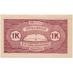 Kraków, Księgarnia S.A. Krzyżanowski, 1 korona 1919 - blankiet -