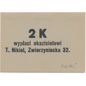 Kraków, Teofil Nikiel, 2 korony 1919 - blankiet - RZADKIE