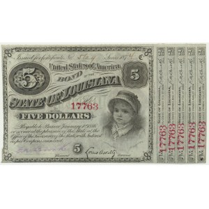 USA, Louisiana, New Orleans, 5 Dollars 1874 - red prefix -