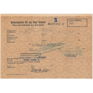 Generalna Gubernia, Karta zapotrzebowania na 1 parę obuwia, Kraków 1942 r.