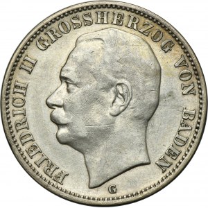 Germany, Grand Duchy of Baden, Friedrich II, 3 Mark Karlsruhe 1914 G