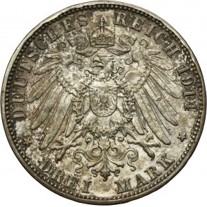 Germany, Grand Duchy of Baden, Friedrich II, 3 Mark Karlsruhe 1914 G