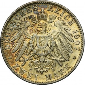Germany, Kingdom of Saxony, Friedrich August III, 2 Mark Muldenhütten 1907 E