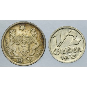 Lot, Free City of Danzig, 1/2 Gulden and 1 Gulden (2 pcs.)