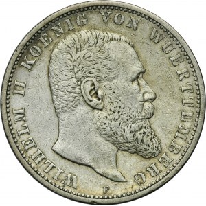 Germany, Württemberg, Wilhelm II, 5 Mark Stuttgart 1895 F