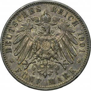Germany, Kingdom of Saxony, Albert, 5 Mark Muldenhütten 1901 E