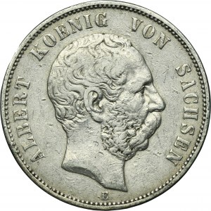 Germany, Kingdom of Saxony, Albert, 5 Mark Dresden 1875 E