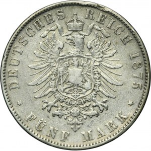 Germany, Kingdom of Saxony, Albert, 5 Mark Dresden 1875 E