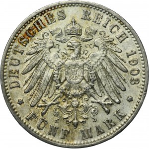 Germany, Kingdom of Saxony, Georg I, 5 Mark Muldenhütten 1903 E