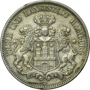 Allemagne, Ville de Hambourg, 5 Marks 1893 J