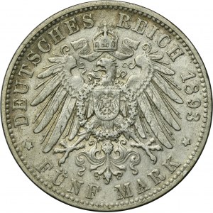Allemagne, Ville de Hambourg, 5 Marks 1893 J