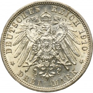 Germany, Kingdom of Prussia, Wilhelm II, 3 Mark Berlin 1910 A