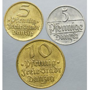Lot, Free City of Danzig, 5 pfennig and 10 pfennig (3 pcs.)