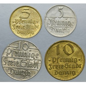 Lot, Free City of Danzig, 5 pfennig and 10 pfennig (4 pcs.)