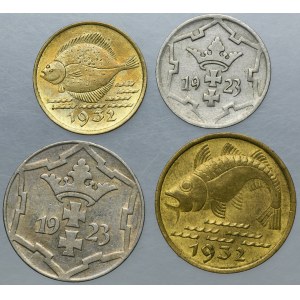 Lot, Free City of Danzig, 5 pfennig and 10 pfennig (4 pcs.)