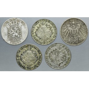 Lot, Belgium, Kingdom of Bavaria and Hungary, 2 Franc, 2 Mark and 20 Kreuzer (5 pcs.)