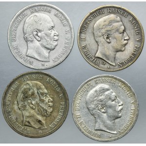 Lot, Germany, Kingdom of Prussia, Wilhelm I and Wilhelm II, 5 Mark (4 pcs.)