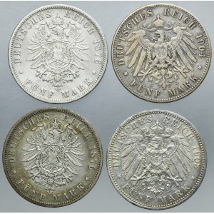 Lot, Germany, Kingdom of Prussia, Wilhelm I and Wilhelm II, 5 Mark (4 pcs.)