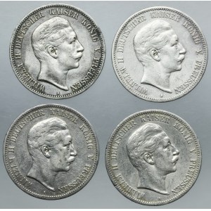Lot, Germany, Kingdom of Prussia, Wilhelm II, 5 Mark (4 pcs.)