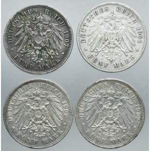 Lot, Germany, Kingdom of Prussia, Wilhelm II, 5 Mark (4 pcs.)