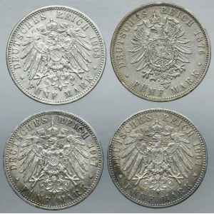 Lot, Germany, Kingdom of Prussia, Wilhelm I and Wilhelm II, 5 Mark (4 pcs.)