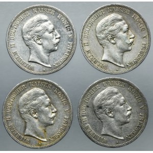 Lot, Germany, Kingdom of Prussia, Wilhelm II, 5 Mark (4 pcs.)