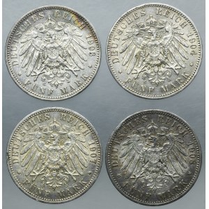 Lot, Germany, Kingdom of Prussia, Wilhelm II, 5 Mark (4 pcs.)