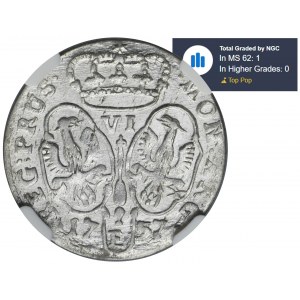 Germany, Kingdom of Prussia, Friedrich II, 6 Groschen Königsberg 1757 E - NGC MS62