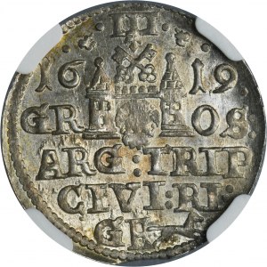 Sigismund III Vasa, 3 Groschen Riga 1619 - NGC MS63 - RARE