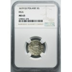 Sigismund III Vasa, 3 Groschen Riga 1619 - NGC MS63 - RARE