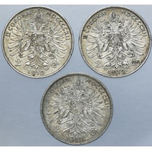 Lot, Austria, Franz Joseph I, 2 Corona (3 pcs.)