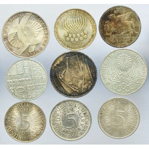 Lot, Germany, FRG, 5 Mark and 10 Mark (9 pcs.)