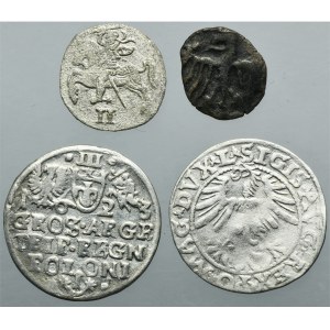 Lot, Ladislaus III of Poland, Sigismund II August and Sigismund III Vasa, Denarius, Two Denarius, 1/2 Groschen and 3 Groschen (4 pcs.)