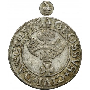Sigismund I the Old, Groschen Danzig 1535 - PR - VERY RARE, inverted trefoil