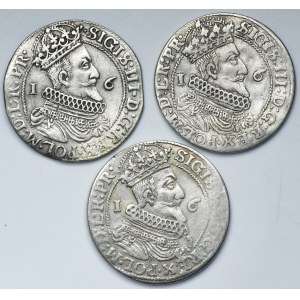 Lot, Sigismund III Vasa, 1/4 Thaler Danzig 1624 (3 pcs.)