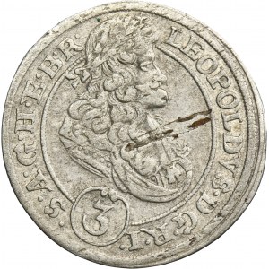 Silesia, Habsburg rule, Leopold I, 3 Kreuzer Brieg 1696 CB