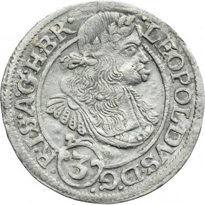 Silesia, Habsburg rule, Leopold I, 3 Kreuzer Breslau 1670 SHS