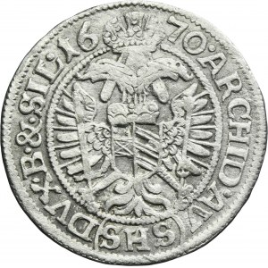 Silesia, Habsburg rule, Leopold I, 3 Kreuzer Breslau 1670 SHS
