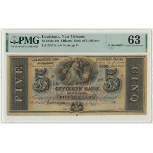 USA, Louisiana, 5 Dollars (1850-69) - PMG 63