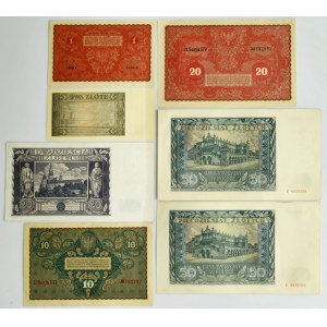 Zestaw, 1-50 marek/złotych 1919-1948 (7 szt.)