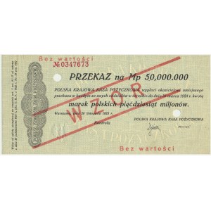 Przekaz, 50 milionów marek 1923 - WZÓR - No 0347673 - MAŁA PERFORACJA