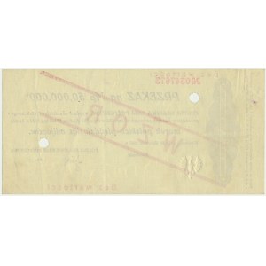 Przekaz, 50 milionów marek 1923 - WZÓR - No 0347673 - MAŁA PERFORACJA