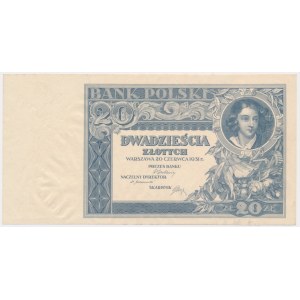 20 złotych 1931 - destrukt bez serii i numeratora i bez poddruku