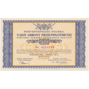 3% Air Defense Voucher 20 zloty 1939