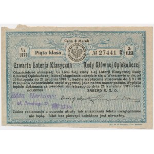 Warszawa, Rada Główna Opiekuńcza, 4-ta Loteria Klasyczna, 1/4 losu 5 klasy 1918