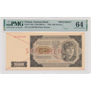 500 zloty 1948 - SPECIMEN - AA - PMG 64