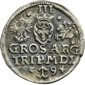 Sigismund III Vasa, 3 Groschen Vilnius 1594 - stars on sides III