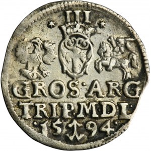 Sigismund III Vasa, 3 Groschen Vilnius 1594 - stars on sides III