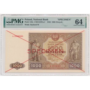1.000 złotych 1946 - SPECIMEN - B 8900000/1234567 - PMG 64